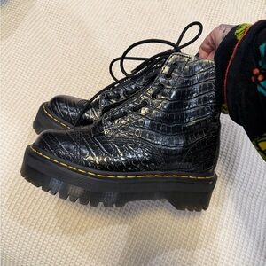 Dr. Martens Sinclair Black/ Silver Croc-Embossed boots